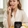 Woman placing a dissolvable MELT strip on her tongue